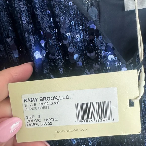 NWT Ramy Brook Leanne Midi Navy Sequin Event Side Slit Dress Size 8 - Picture 4 of 6